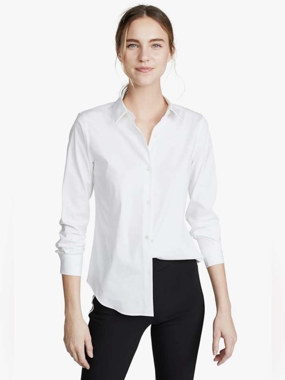 Theory Tenia Luxe Stretch Classic Button-Front Shirt Women's Blouse Top L Large